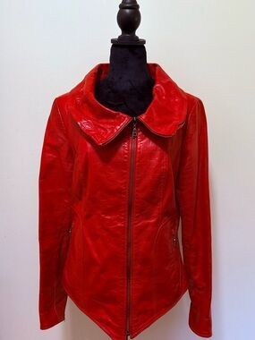 Danier Vibrant Red Leather Zip-Front Jacket